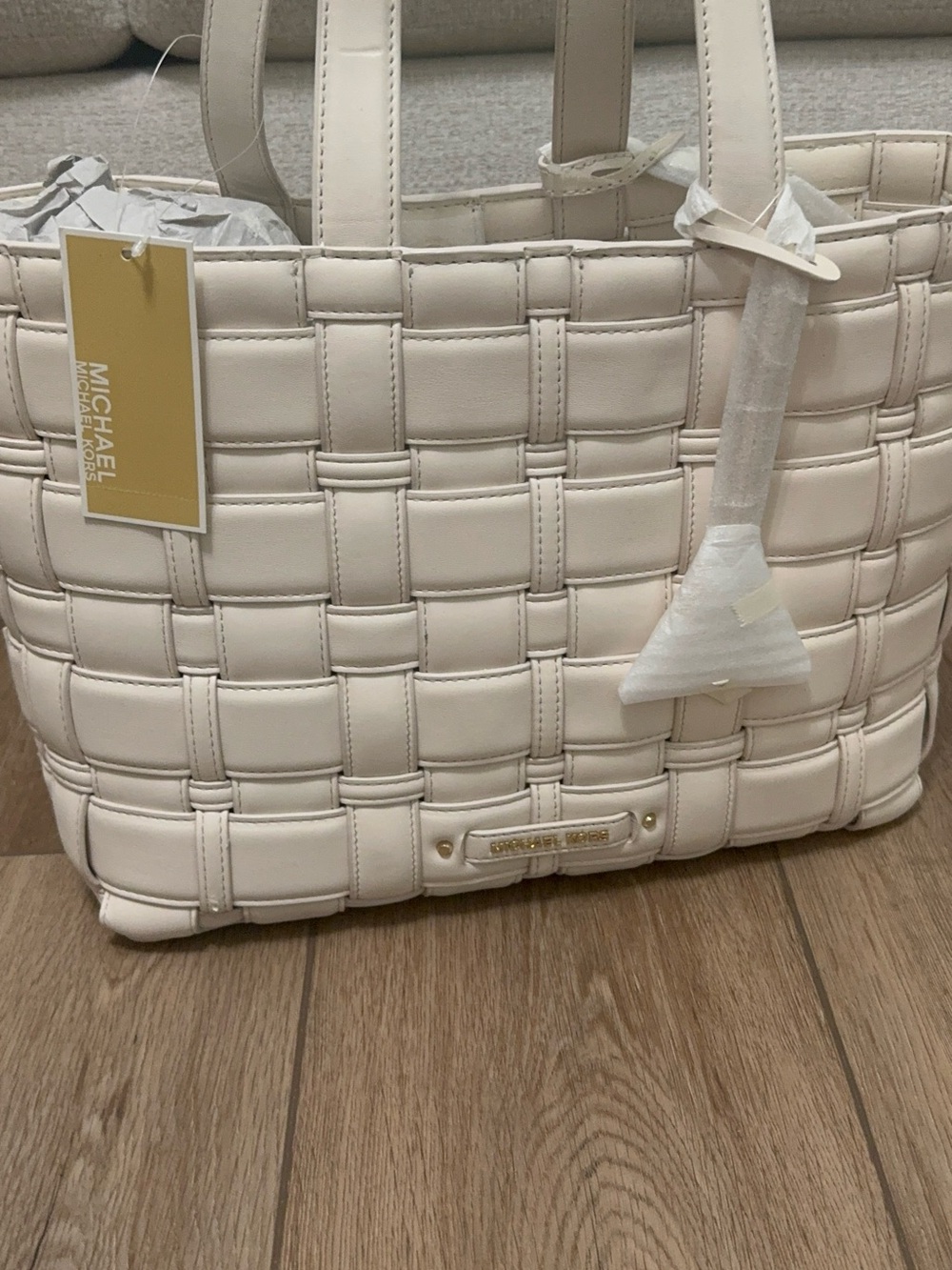 Michael Kors Ivory Woven Leather Tote